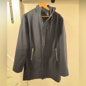 Zara Men's Navy Coat with silver Zipper Details